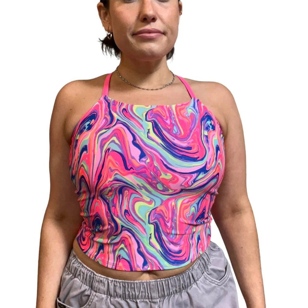 Multi-Colored Trippy Patterned Tankini - Picture 2 of 3